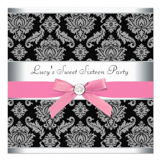 Festa de aniversário preta cor-de-rosa do doce 16  convites
